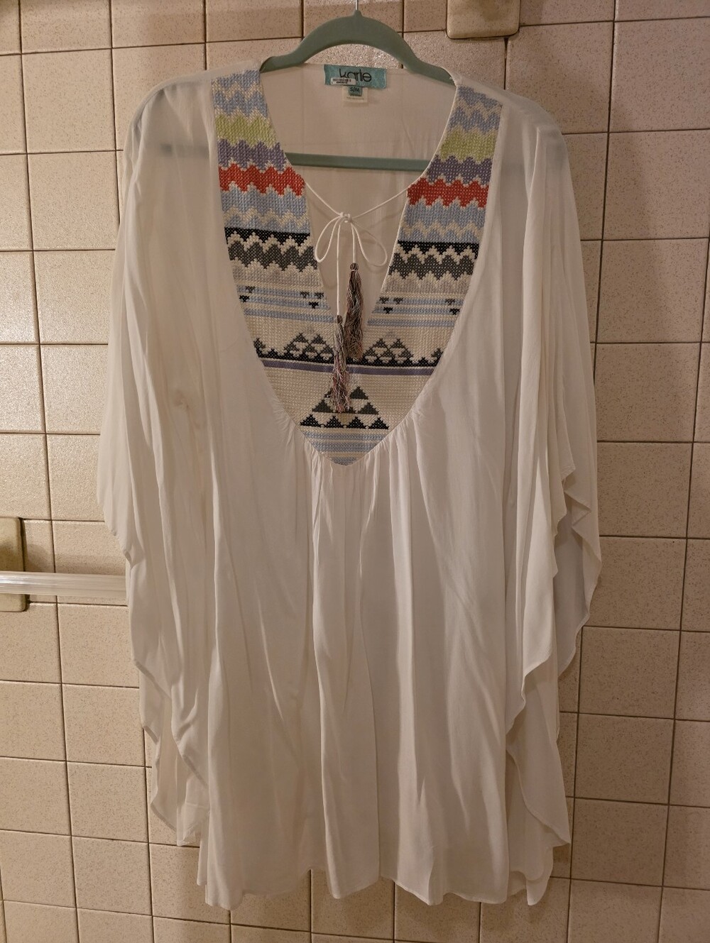 Karlie White Embroidered Deep V Kaftan Tunic Top